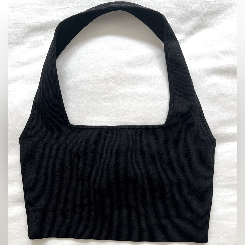 Black XS The Drop Square Neck Cropped Halter Top NWOT